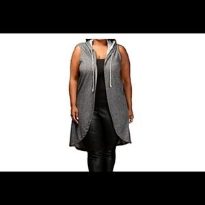 Gray Sleeveless Distressed Hooded Vest